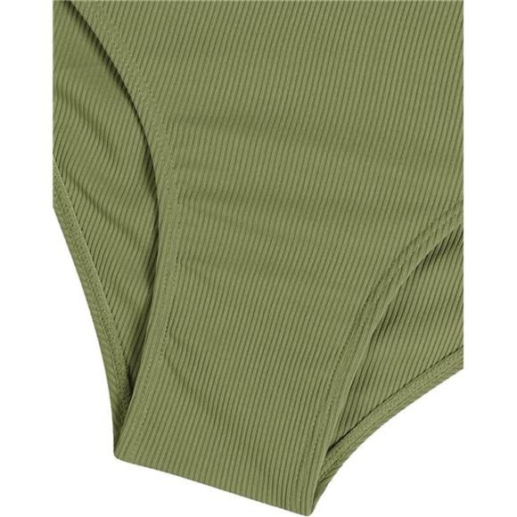 WOMEN'S High Waisted Tankini Knotted Set Swimsuit, olive Green - Picture 6 of 6